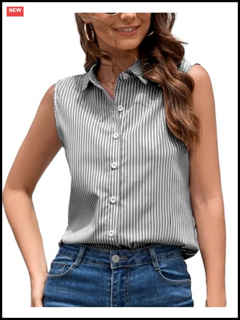 Sleeveless Button Down Shirt Classic Collared Chiffon Tank Top Office Blouse